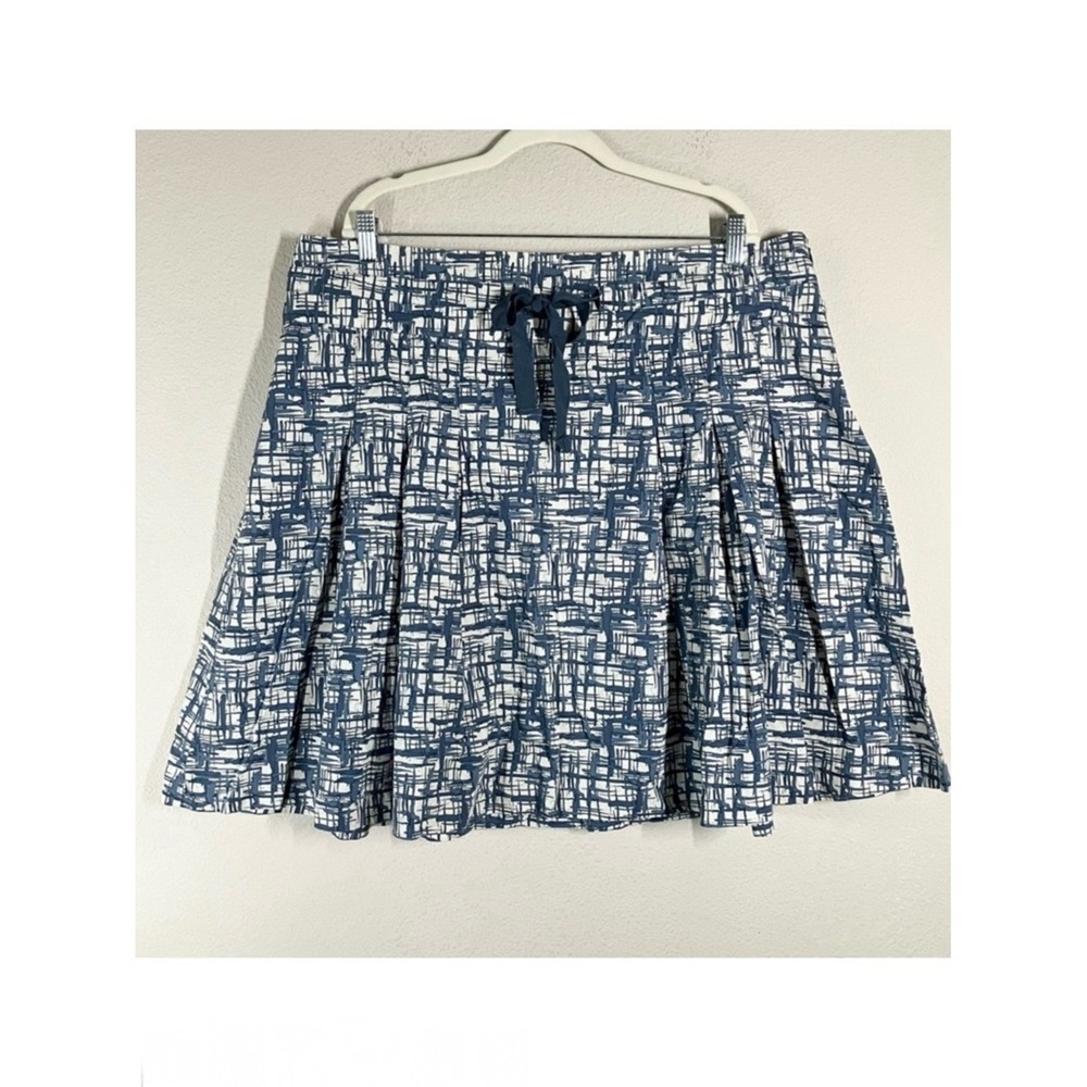 Vintage OLD NAVY Cotton Skater Skirt 20 Pleated Blue Geo Print 90s Y2K Preppy